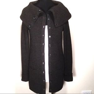 Vince Funnel Neck Long Wool Cardigan Sweater